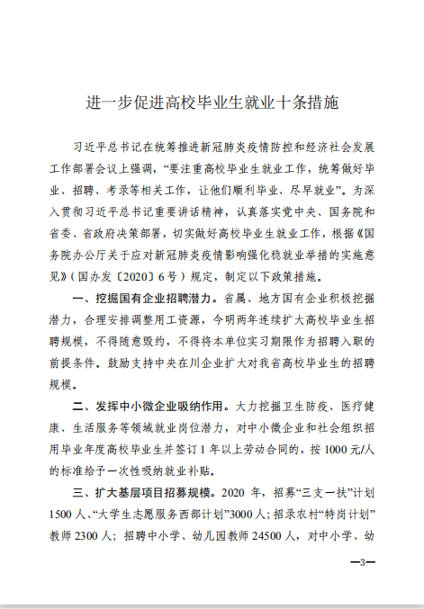 四川省人力资源和社会保障厅等7部门关于印发《进一步促进高校毕业生就业十条措施》的通知(图3)